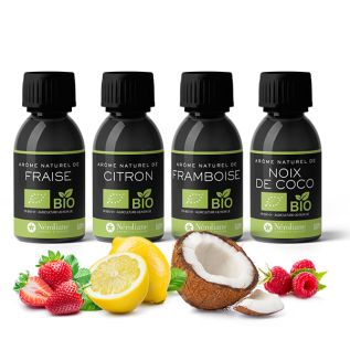 Pack of 4 ORGANIC* flavours Ecocert-FR-BIO-01 + FREE pipette caps