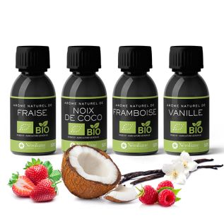 Pack 4 Organic* flavours Ecocert-FR-BIO-01 + Free 4 pipette caps       